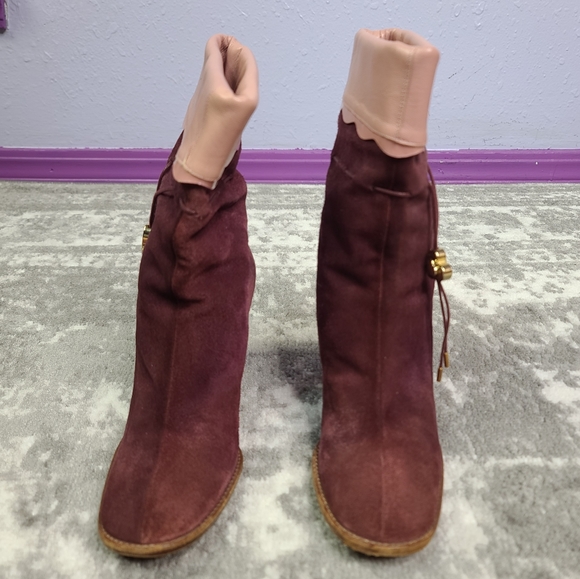 Moschino Cheap And Chic Mauve Maroon Pink Leather Suede Cylinder Heel - Picture 7 of 16